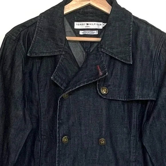Vtg 2002 Tommy Hilfiger Double Breasted Denim Jacket Metal Nautical Buttons XL - Picture 3 of 15